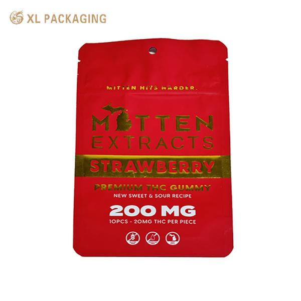 Custom Printed Red Stand Up Pouch with Resealable Zipper Closure and Built-in