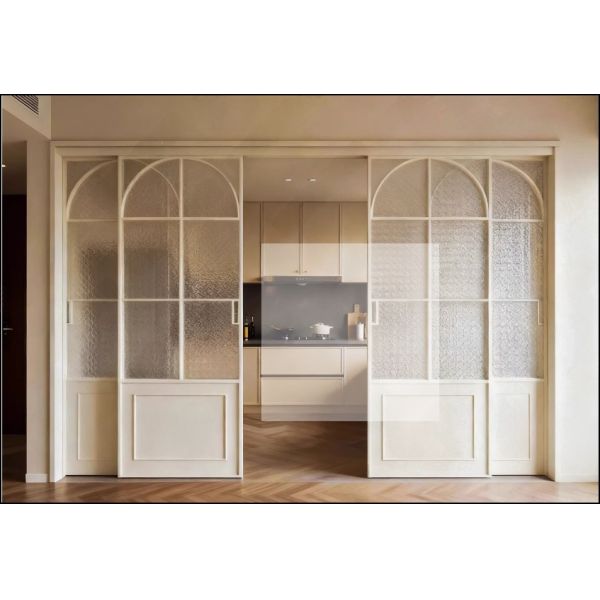 Kitchen sliding door, French vintage triple linkage, living room balcony, bedroom partition, hanging rail, floor rail, glass sliding door, customization