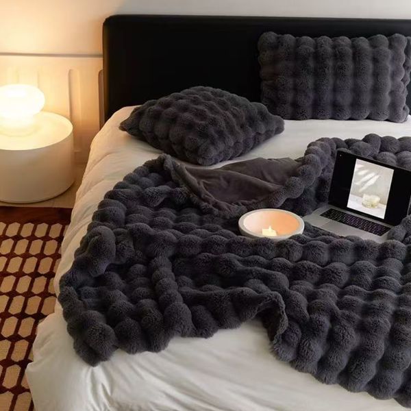 Thick Vegan Rabbit Fur Blanket  100% Polyester Household Items