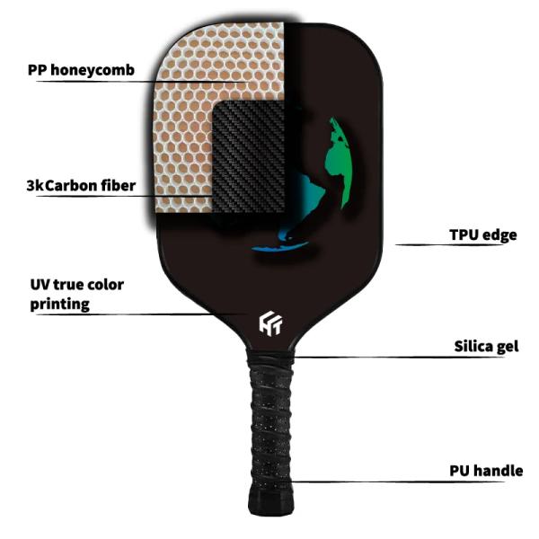 Customized LOGO Patterns 16mm Thick PP Honeycomb Core 3K Carbon Fiber Pickleball Rackets