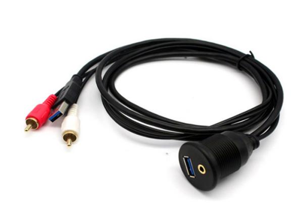 Waterproof Panel Aux Extension Cable USB 3.0 A Male And 3 RCA Male Connector