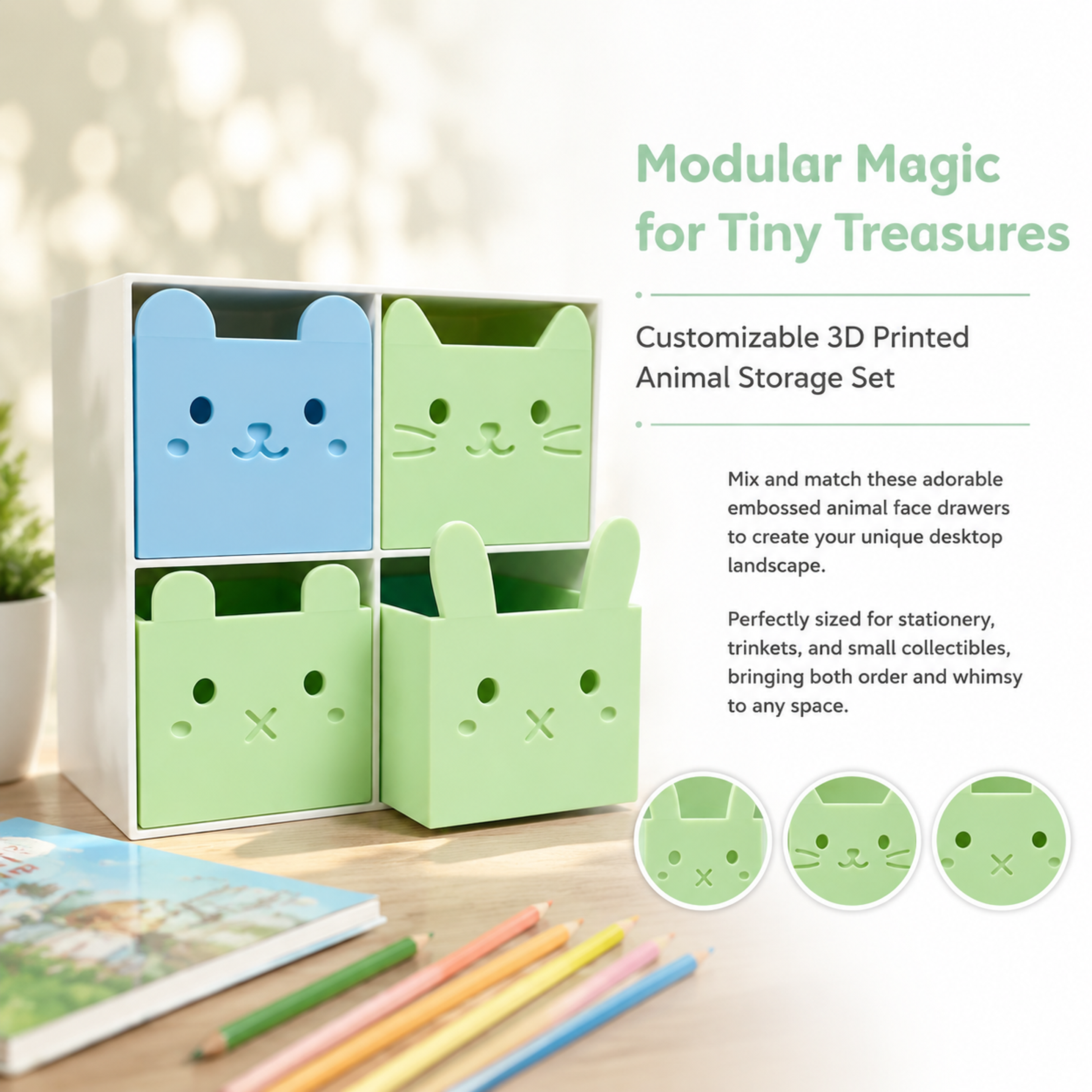 Desktop Storage 3D Printed Decor Modular Interlocking Structure Box For Kid Room
