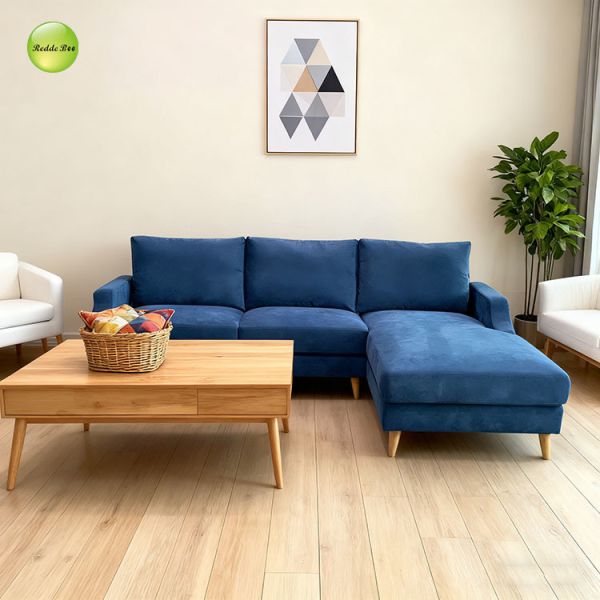 Navy Blue Japandi Washable Couch Sectional Velvet Modular Sofa