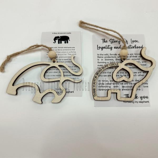 Wooden Elephant Christmas Ornament with Story, Friendship Gift for Best Sisters Friends