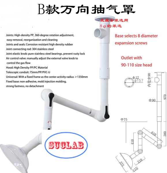Red Or White 3 Joints Lab Fume Exhaust Hood Pp Body Ceiling Mounted