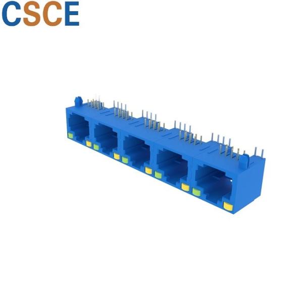 Unshielded RJ45 Modular Jack 1×5 Port Voltage Rating 125V With Yellow / Green LED