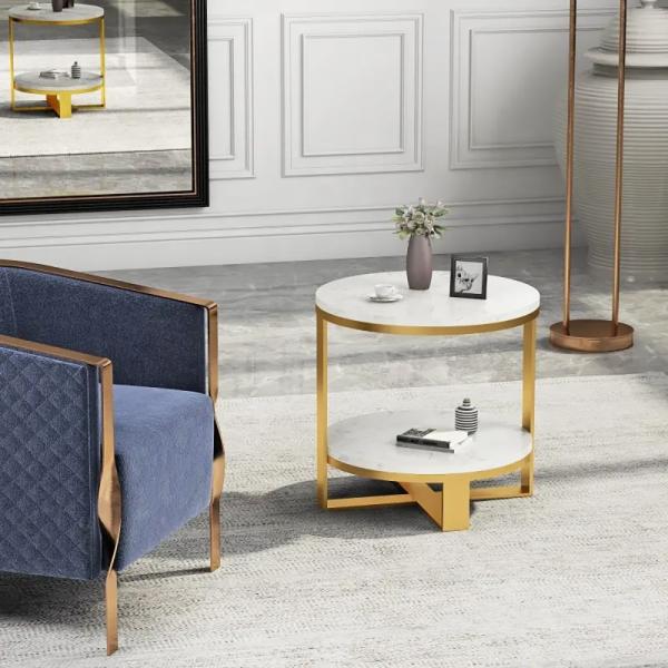 Итальянский минималист из нержавеющей стали мраморный круговой диван столик