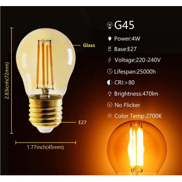 A45 LED Filament Bulb G45 Vintage Amber Light Bulbs For Party Decorative 2200k
