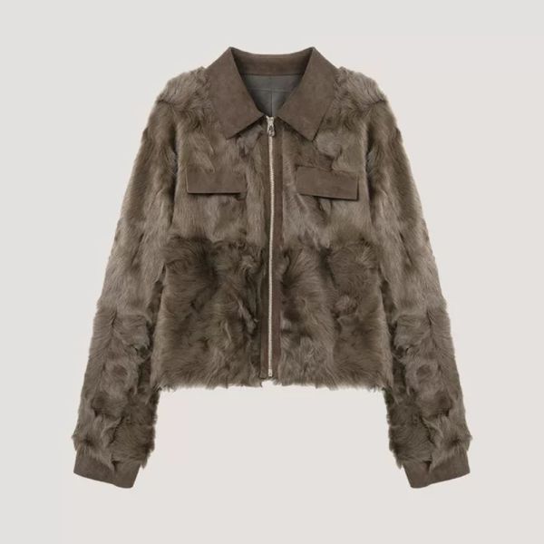 Barnfit Leather Patching Faux Fur Jacket