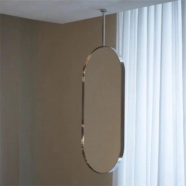 Double-Sided Stainless Steel Oval Bathroom Mirror Hanging Ceiling Suspended Mirror for Hotels and B&Bs with Hanging Rod