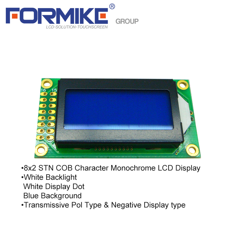Alphanumeric 0802 8x2 LCD Display Module 16 Pin Character STN COB Screen