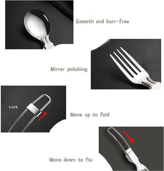 Stainless Steel Folding Knife Spoon Fork, Camping Utensils Set Foldable Travel Utensils with Case Stainless