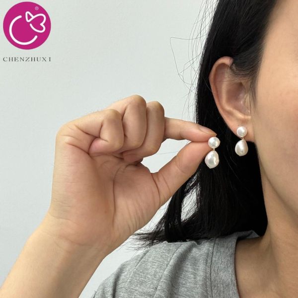 Hot Selling Plating Cute Bold Pearl Drop Earrings Vintage Baroque Pearl Beads Stud Earring