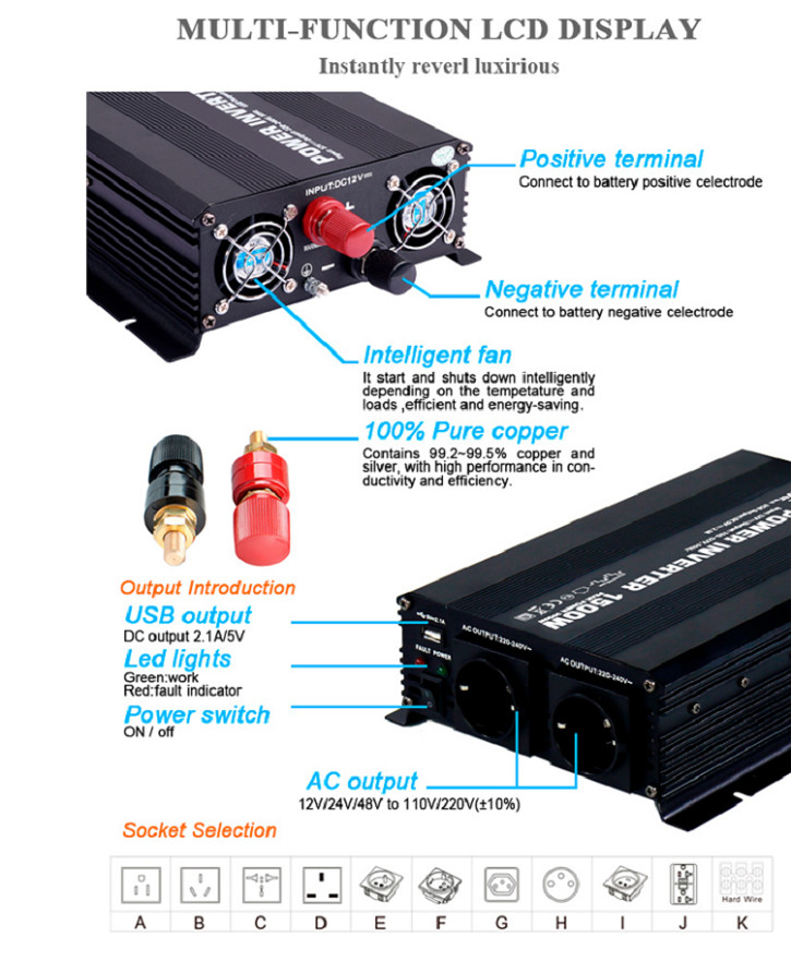 Алюминиевое 3000W доработало инвертор 12V энергии волн синуса к 110/220V