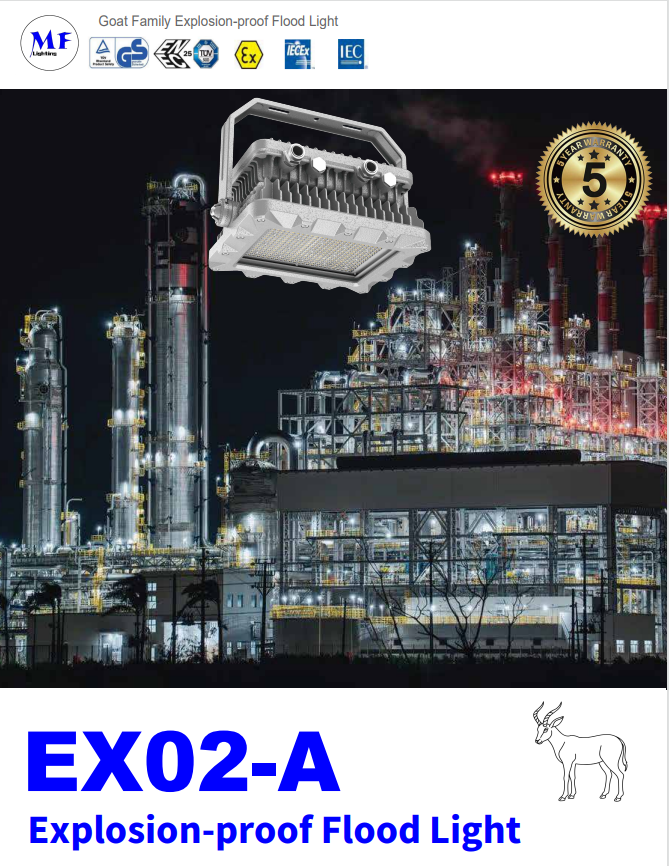 Explosion Proof Flood Light ATEX IECEx Zone 1 & 2 Ex db eb LED Oil Refinery, Chemical Industrial, Mining, 50W-400W, IP66 IK10, 5-Year Warranty for Hazardous Area