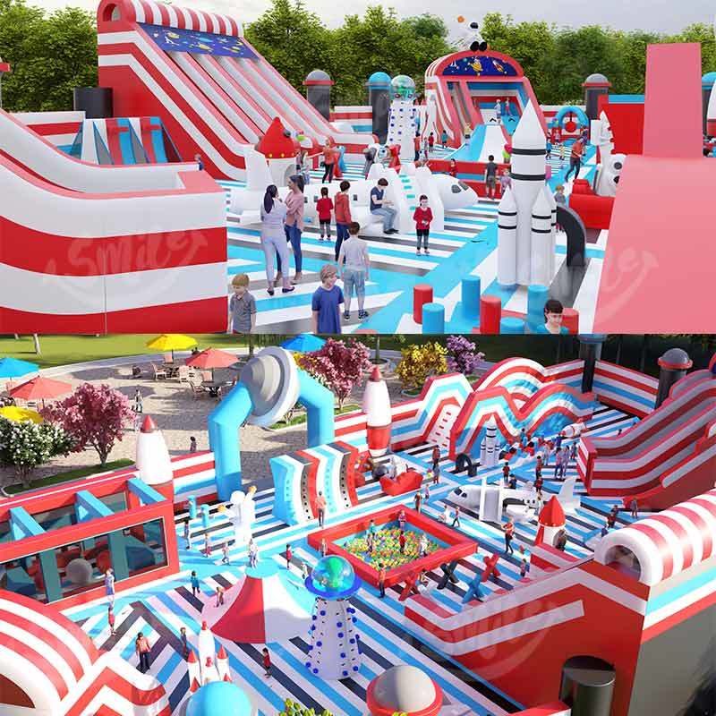 Large Inflatable Playground Park Red White Blue Theme With Slides And Climbing Games For Kids Carnival Party