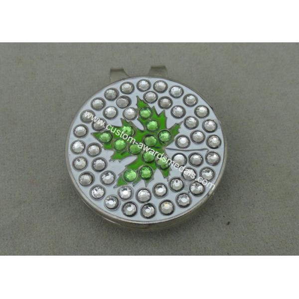 Eco - friendly Golf Cap Clip With Rhinestone , Hard Iron Brooch Pin Emblem