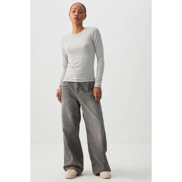 Women's Slim Fit Crew Neck Long Sleeve Tee - Heather Grey/Black/White