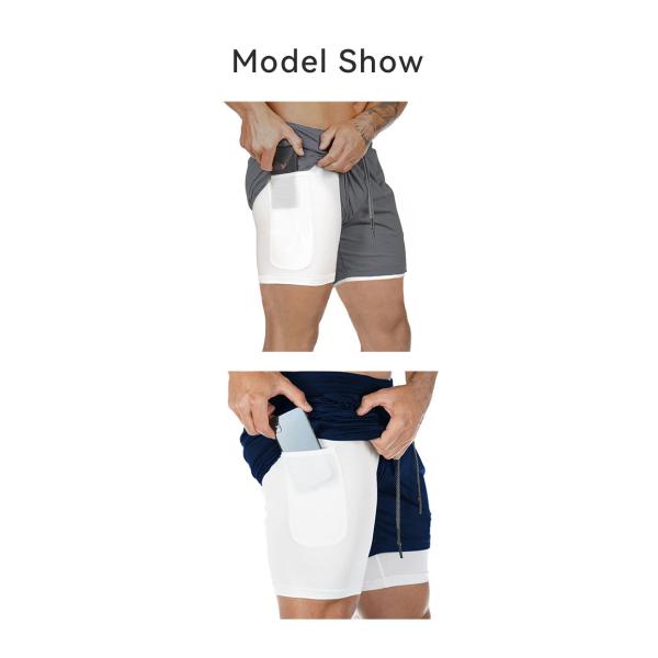 Fit Training Sports Double Layer Workout Pants Elastic Gym Men Cotton Shorts