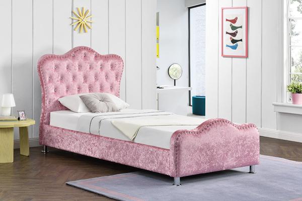 Quadro estofado rosa da cama da madeira compensada da menina com a cabeceira dos botões de Dimond