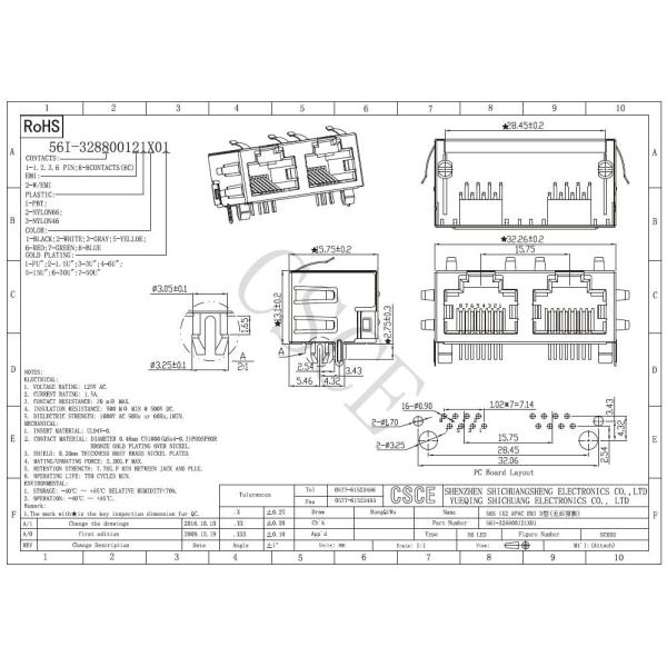 EMI Shielded RJ45  Modular Jack 1 * 2 Ports Housing Material PBT / PA66 / PA46 Without Leds