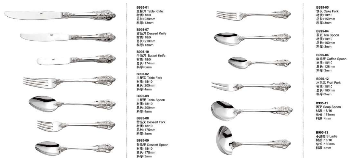 Recyclable Stainless-steel tableware collection durable non-toxic kitchen utensils perfect for home and restaurant needs