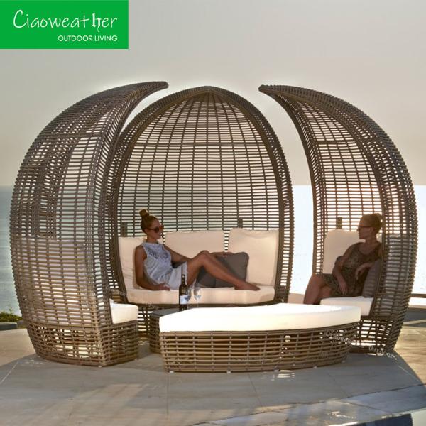 Customized Color Outdoor Rattan Aluminium Frame Sunbed for Park and Garden Furniture Reclining Sofa Bed