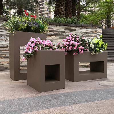 Moderne conception intérieur pot de fleurs extérieur poudre noire peint en métal pot de fleurs jardin plantation en acier