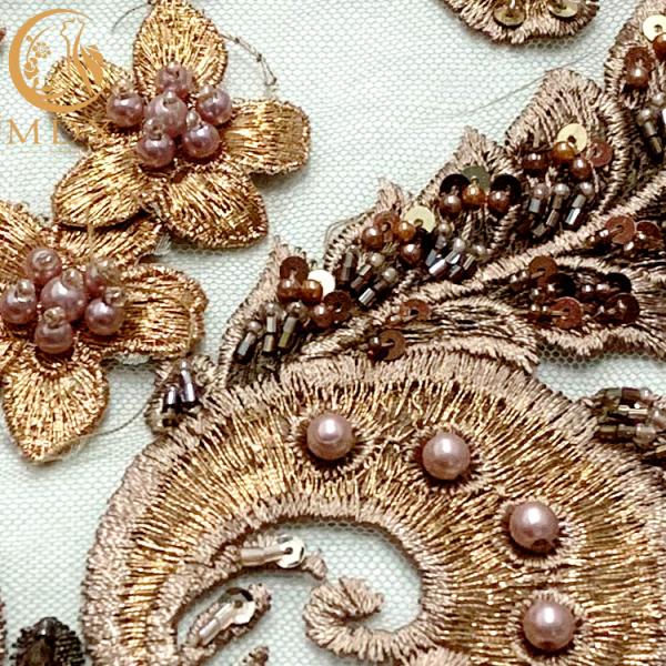Эко- дружелюбная ткань шнурка Applique с Handmade вышивкой шариков
