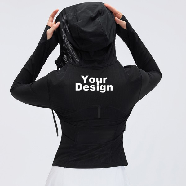 Women Customized Quick Dry Mesh Hooded Gym Jacket