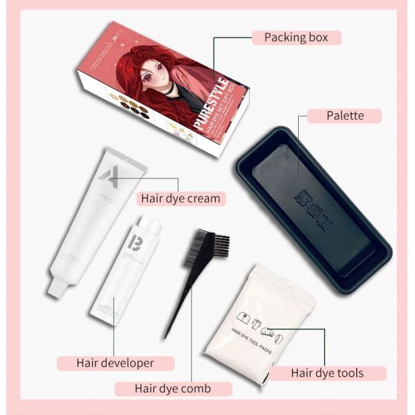 Purestyle Semi Permanent Hair Dye Kit Raw Material OEM Organic Hair Color Cream Household Hair Dye