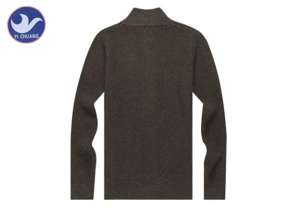Stand Collar Mens Dark Brown Cardigan Sweater , Mens Cotton Cardigans With Pockets