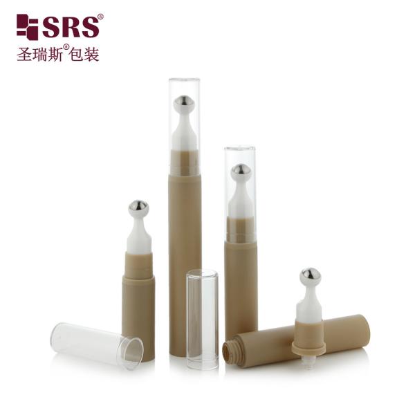A0031-10ML Empty Plastic Roll On Bottle Airless Clay Brown Coating With Clear Cap