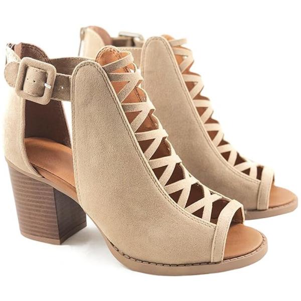 Mid Heel Hallow Women Heeled Shoes TPR Outsole Buckle Fish Mouth Sandals OEM ODM