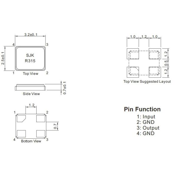 3225 SAW резонатор с частотой 433,92 МГц ± 75 КГц RoHS