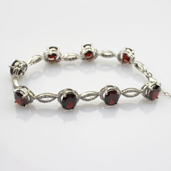 Women Jewelry 925 Silver Created 7x9mm Oval Garnet  Cubic Zircon Tennis Bracelet(B05RED)