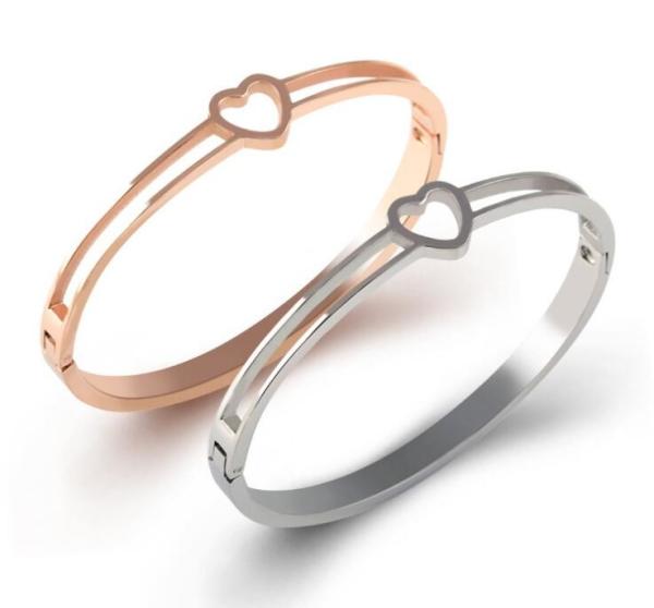 latest Stainless Steel Heart Wire Bracelet for Girls, High-End Open Bangles