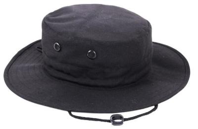Heavy Cotton Black Boonie Hat , Six Metal Vented Holes Cotton Wide Brim Hat