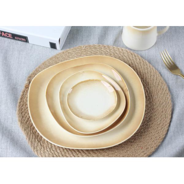 20CM Beige Porcelain Dinner Plates , Organic Shaped Stoneware Dessert Plates