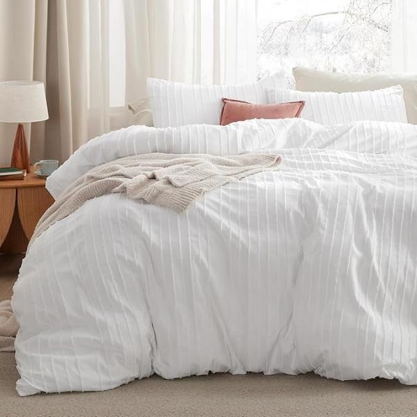 Striped Boho Duvet Cover - 3 Pieces Shabby Chic Tufted Boho Bedding Set For All Seasons