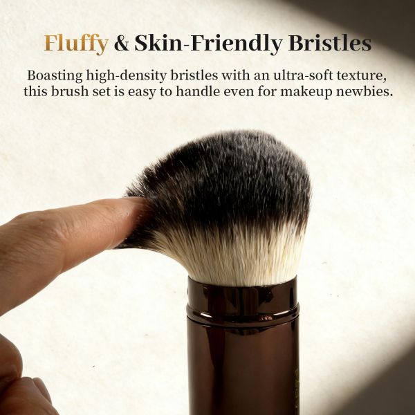 Portable Palm-Sized Makeup Brush with Tri-Color Nylon Bristles and Aluminum Metal Handle for Professional Use