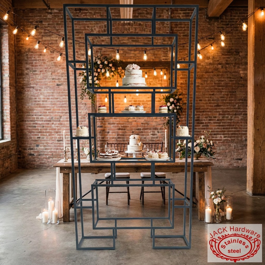 WENDING Black Geometric 3-Tier Pyramid Wedding Display Stand – Modern Event Shelf