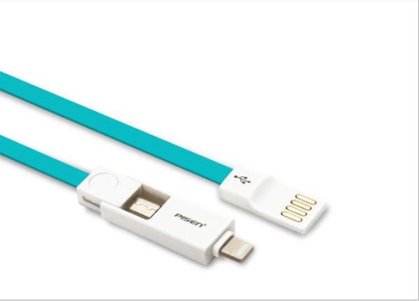 Pisen 2 in 1 USB cable,Iphone X/8(plus)/7(plus)/6(plus)USB cable+Android USB cable, Pisen 2 in 1 rapid USB cable
