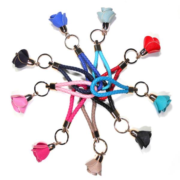 Handmade 22g Copper Plating Red Rose Leather Flower Keychain ROHS Certification
