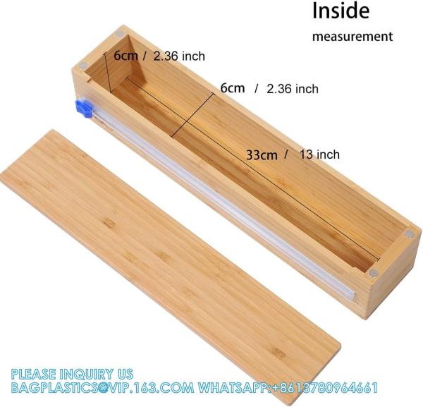 Plastic Wrap Dispenser, Bamboo Wood Cling Food Wrap Dispenser, With Slide Cutter & A Roll Of 11.5 X300 Ft BPA Free