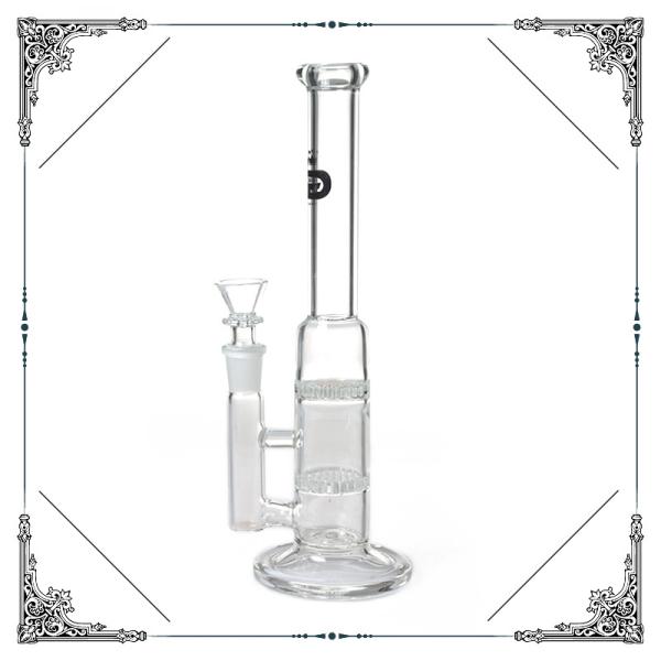 Grace Straight Tube Bong Clear Glass Water Pipe Double Honeycomb Perc Hookah