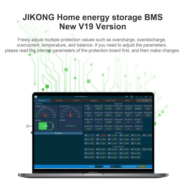 Jk Pb1a16s15p BMS for Solar Energy Storage 16s Compatible with Deye/Growatt