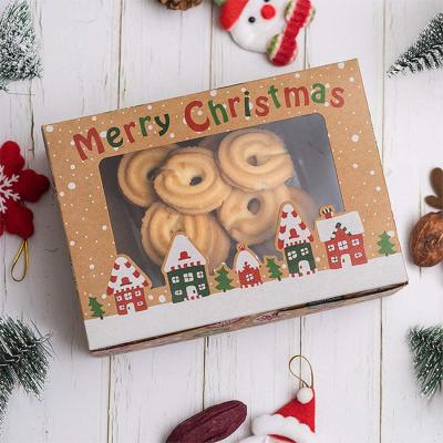 Logo personnalisé de Noël Kraft ondulé Boulangerie Cupcake Cake Cookies Boîtes d'emballage avec fenêtre