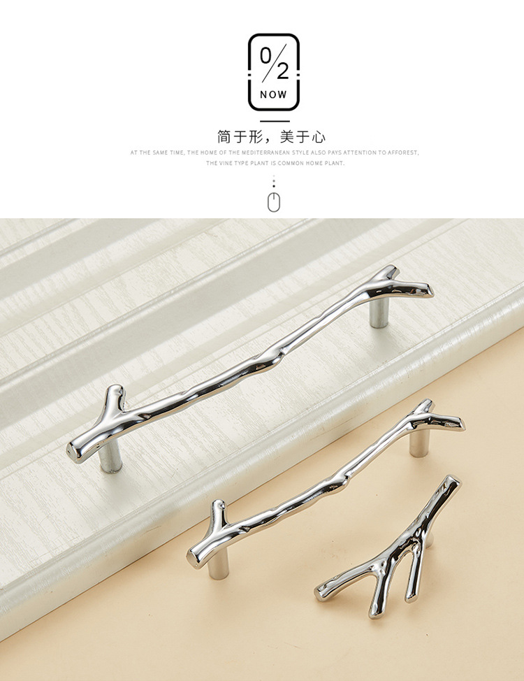 Modern Minimalist Black Zinc Cabinet Hardware Wine Rack Drawer Wardrobe Door Furniture Branch Handle for Dresser Use Living Room