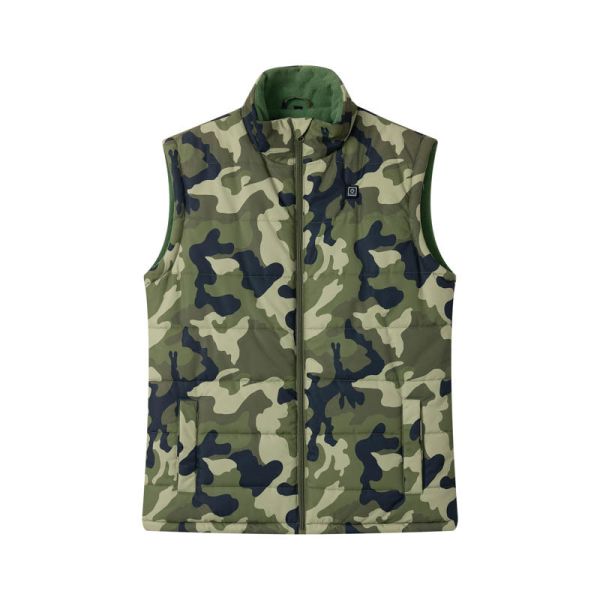 Rechargeable Heated Camo Vest with Polyester Shell and Fleece Lining for Outdoor Workwear